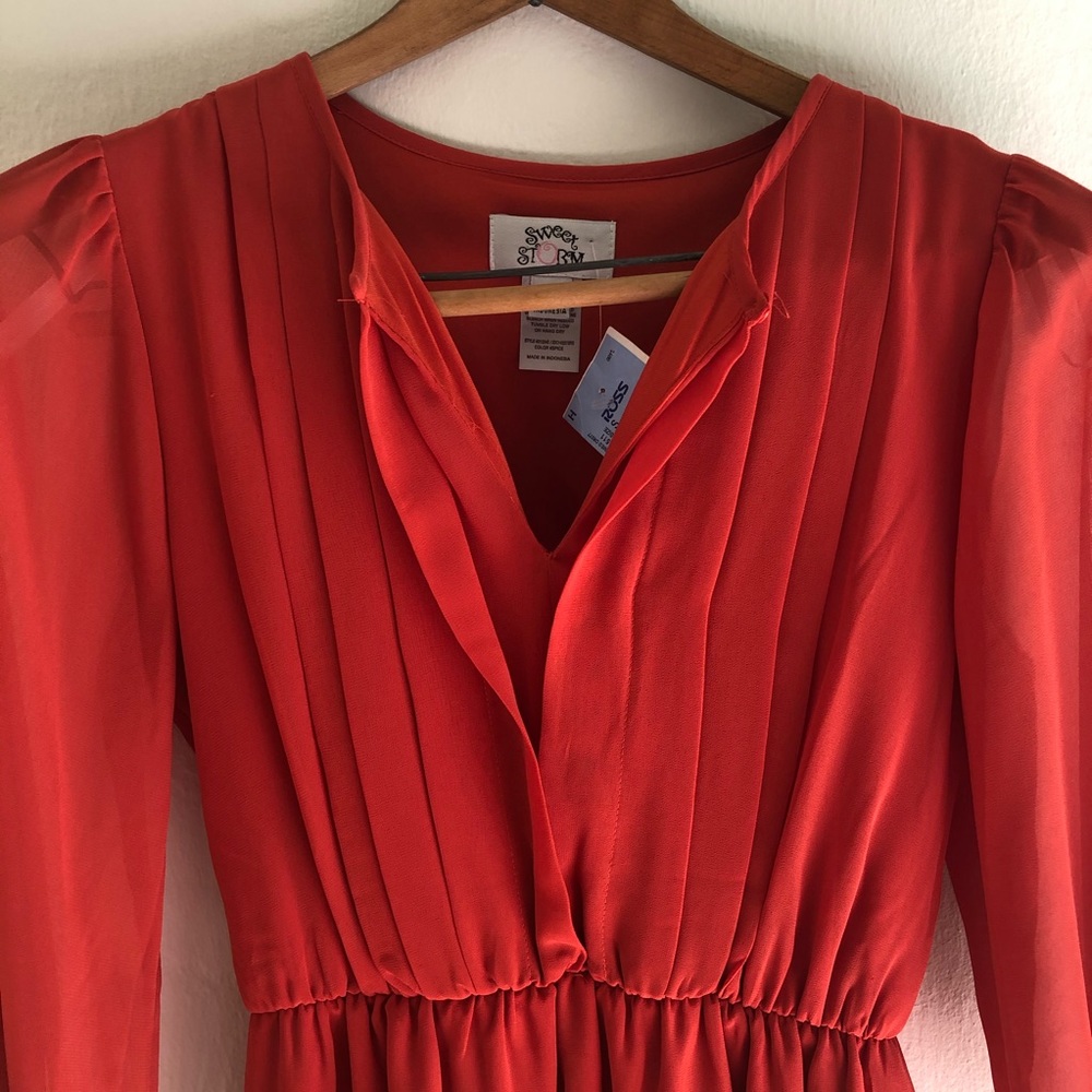 NWT Pleated Coral Red Dress! Madmen inspired!